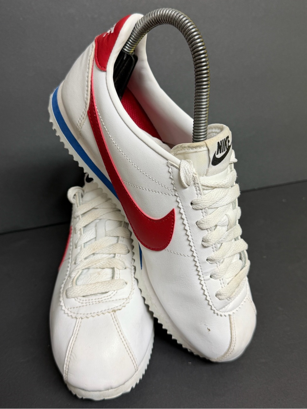 Nike Classic Cortez Leather Forrest Gump White Red Blue Women Size 7 - Picture 2 of 9